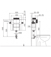 R08 In-Wall Cistern back to wall toilet