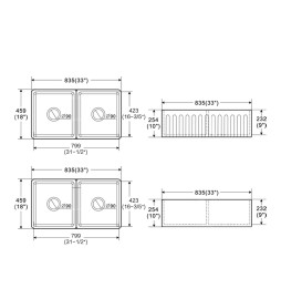 3318ND FARMHOUSE CERAMIC FLUTED DOUBLE BOWL KITCHEN SINK