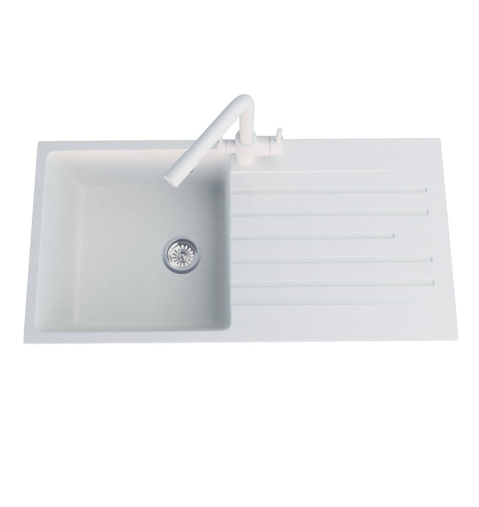 A100W White Granite Sink With Drainer