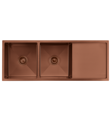 CT-12045BC Undermount Double Bowl with drainer Brushed Copper
