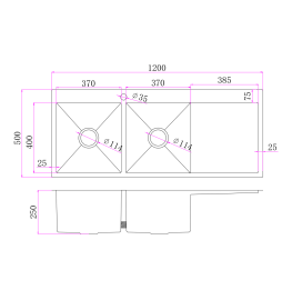 CT-12050BK TOP MOUNT Double Bowl with drainer