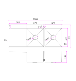CT-12050BK TOP MOUNT Double Bowl with drainer